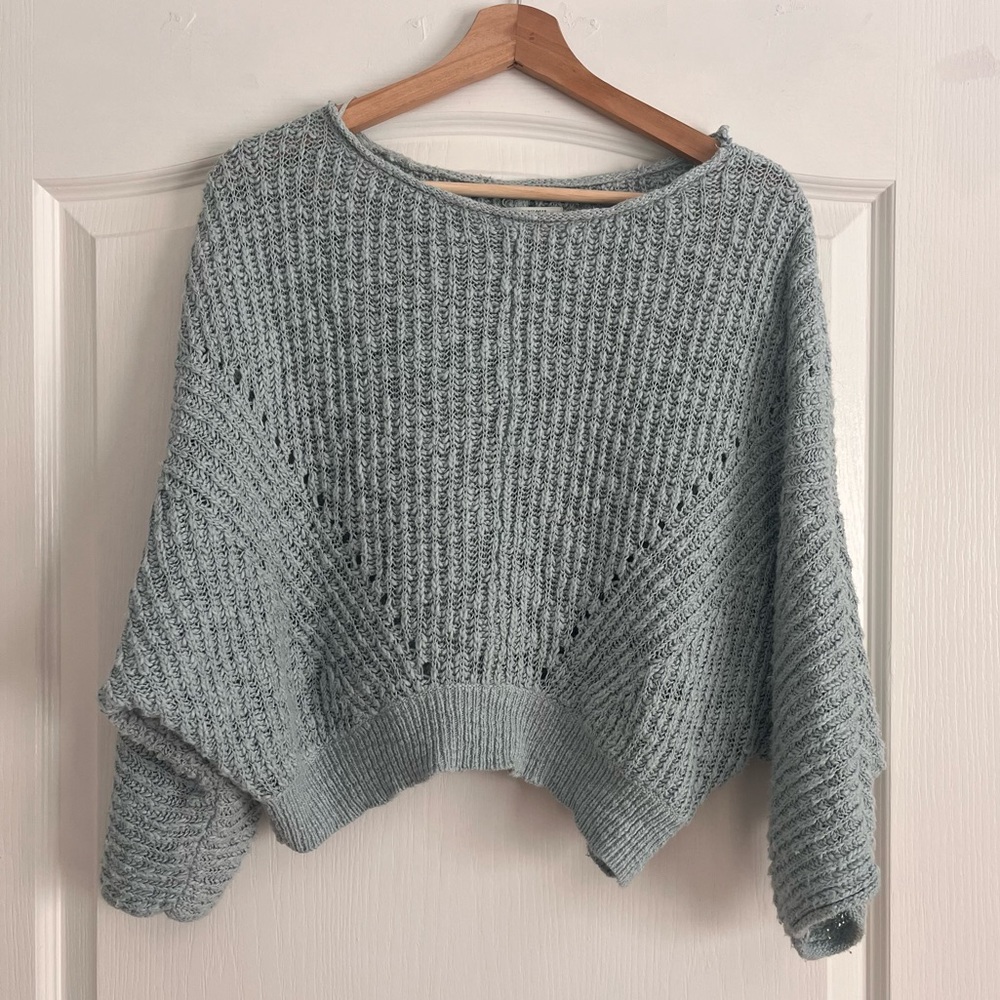 Anthropologie blue/teal open knit sweater